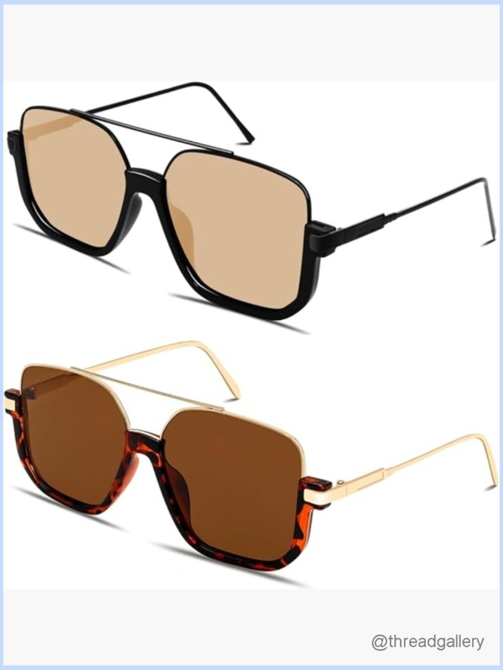 Retro Oversized Aviator Sunglasses Square Double Bridge Pilot Shades